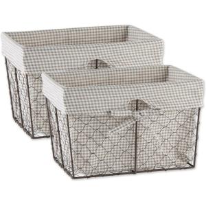 imageDII Farmhouse Chicken Wire Storage Baskets with Liner Medium Antique Black ampamp White Gingham Check 11x788x7quot 2 PieceRustic Stone Gingham Check
