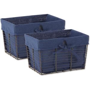 imageDII Farmhouse Chicken Wire Storage Baskets with Liner Medium Antique Black ampamp White Gingham Check 11x788x7quot 2 PieceVintage French Blue