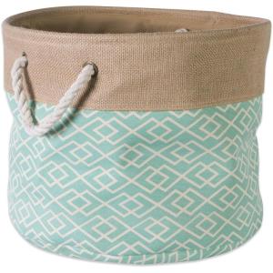 imageDII Jute Storage Collection Collapsible Burlap Diamond Storage Bin Small Round 12x9quot AquaAqua