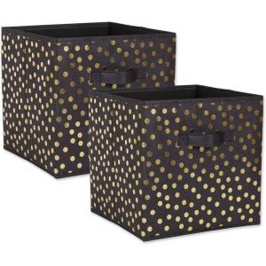 imageDII Non Woven Polyester Storage Bin Polka Dot White ampamp Gold Small Set of 2Black  Gold