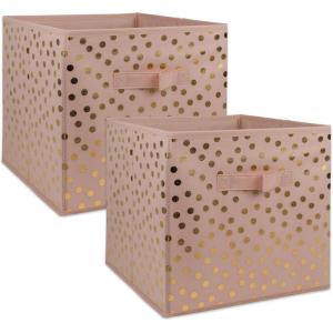 imageDII Non Woven Polyester Storage Bin Polka Dot White ampamp Gold Small Set of 2Pink  Gold
