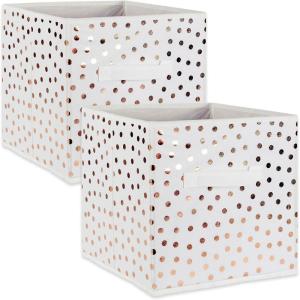 imageDII Non Woven Polyester Storage Bin Polka Dot White ampamp Gold Small Set of 2White  Copper