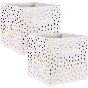 imageDII Non Woven Polyester Storage Bin Polka Dot White ampamp Gold Small Set of 2White  Gold