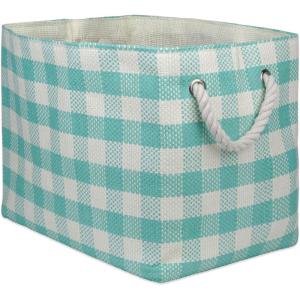 imageDII Woven Paper Storage Bin Checkers Aqua Large RectangleAqua