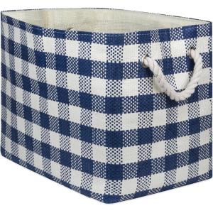 imageDII Woven Paper Storage Bin Checkers Aqua Large RectangleNavy