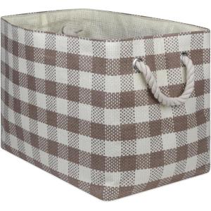imageDII Woven Paper Storage Bin Checkers Aqua Large RectangleStone