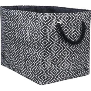 imageDII Woven Paper Storage Bin Diamond Basketweave StoneBlack LargeBlackWhite