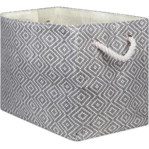 imageDII Woven Paper Storage Bin Diamond Basketweave StoneBlack LargeGrayWhite