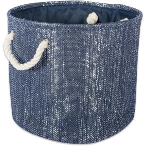 imageDII Woven Paper Storage Bin Metallic Lurex Nautical Blue Medium Round