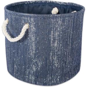 imageDII Woven Paper Storage Bin Metallic Lurex Nautical Blue Small Round