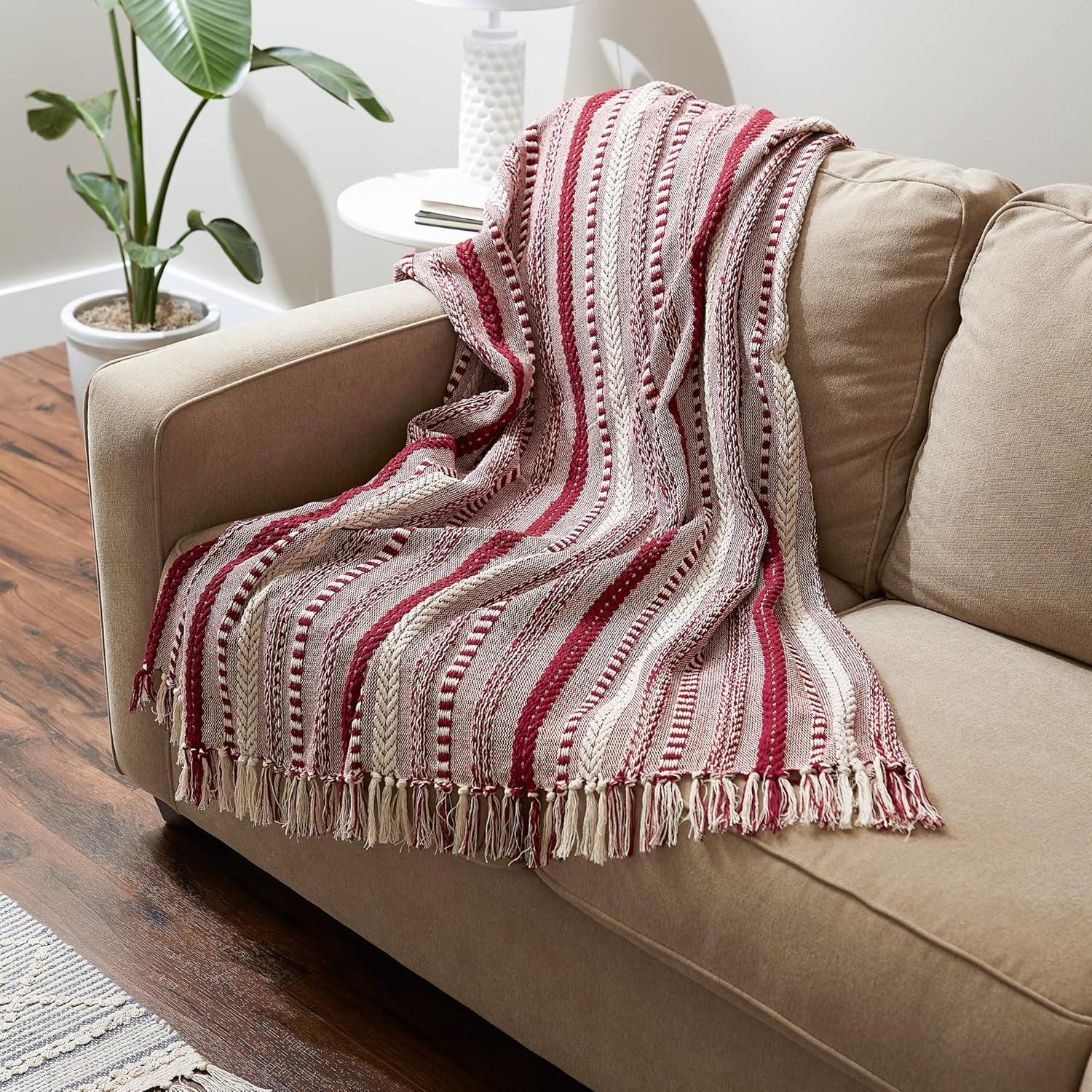 imageDII Braided Striped Decorative Throw Blanket 50x60 ArtichokeBarn Red
