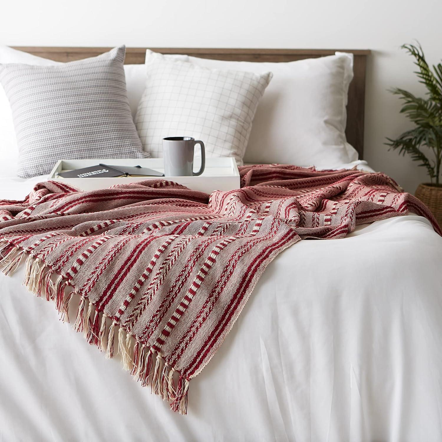 imageDII Braided Striped Decorative Throw Blanket 50x60 ArtichokeBarn Red