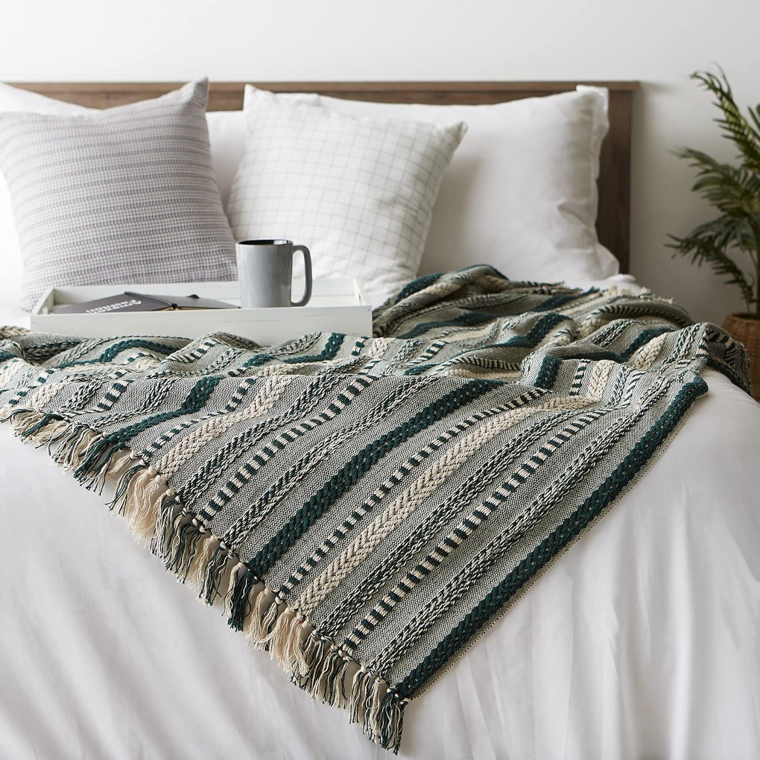 imageDII Braided Striped Decorative Throw Blanket 50x60 ArtichokeDark Green