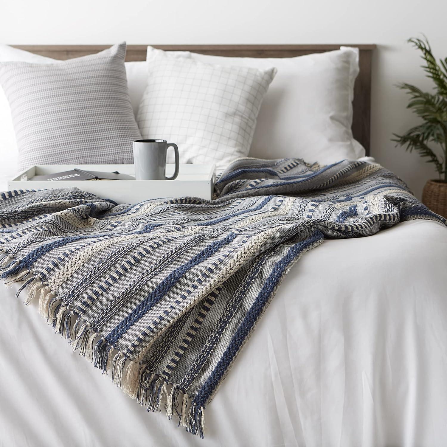imageDII Braided Striped Decorative Throw Blanket 50x60 ArtichokeFrench Blue