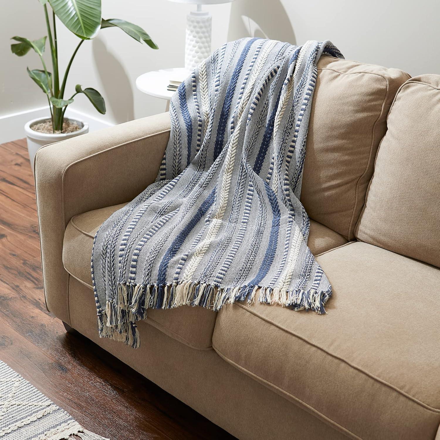 imageDII Braided Striped Decorative Throw Blanket 50x60 ArtichokeFrench Blue