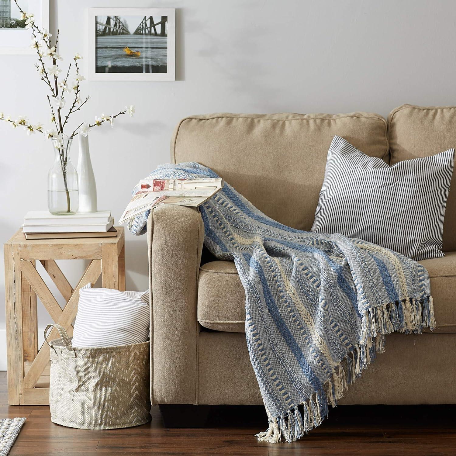 imageDII Braided Striped Decorative Throw Blanket 50x60 ArtichokeStonewash Blue