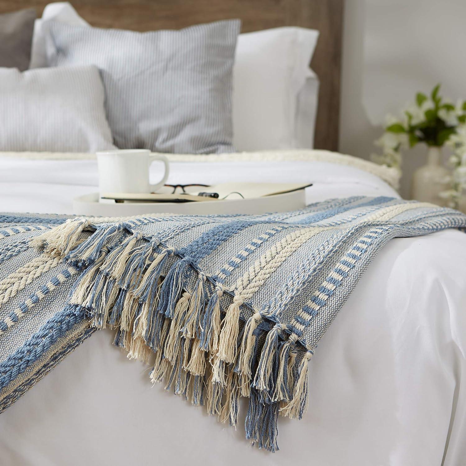imageDII Braided Striped Decorative Throw Blanket 50x60 ArtichokeStonewash Blue