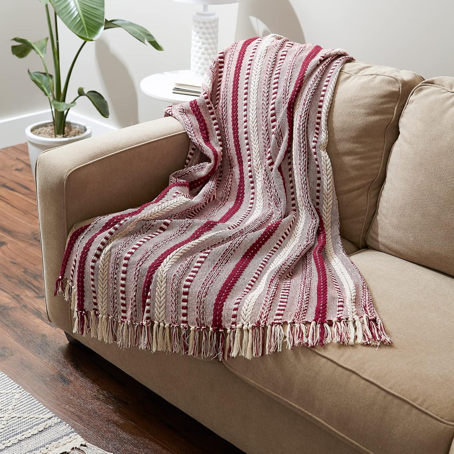 imageDII Braided Striped Decorative Throw Blanket 50x60 ArtichokeWine