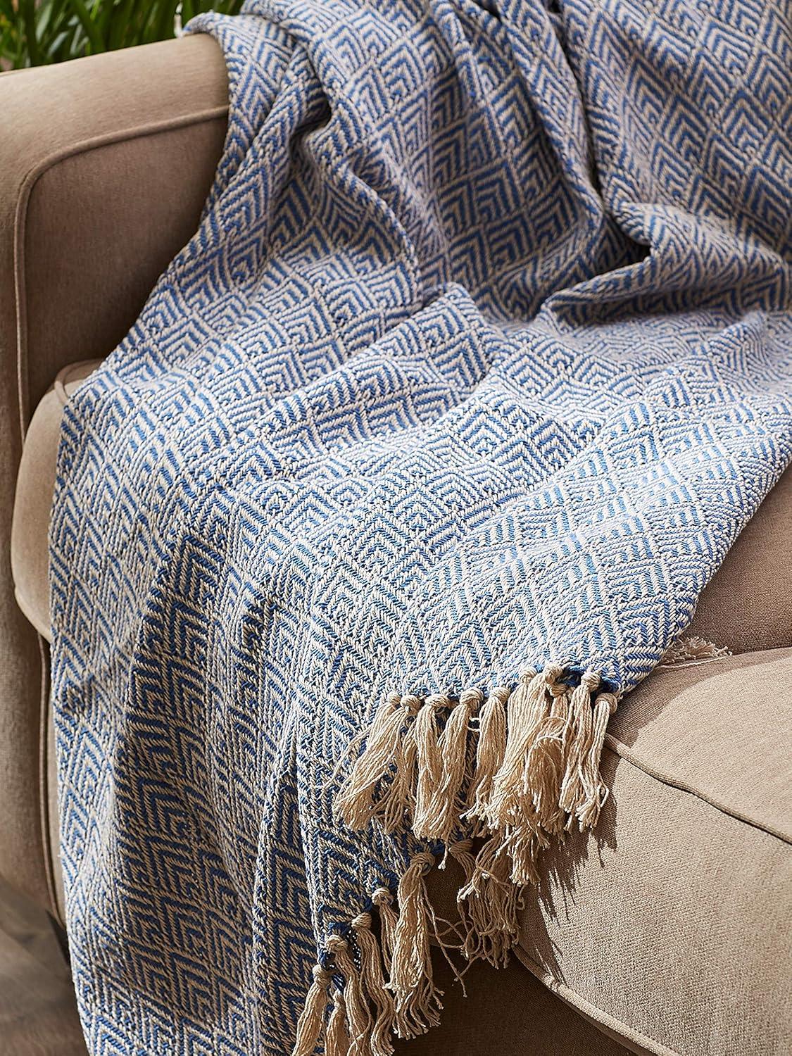 imageDII Diamond Throw Collection Cotton Woven 50x60 ArtichokeStonewash Blue