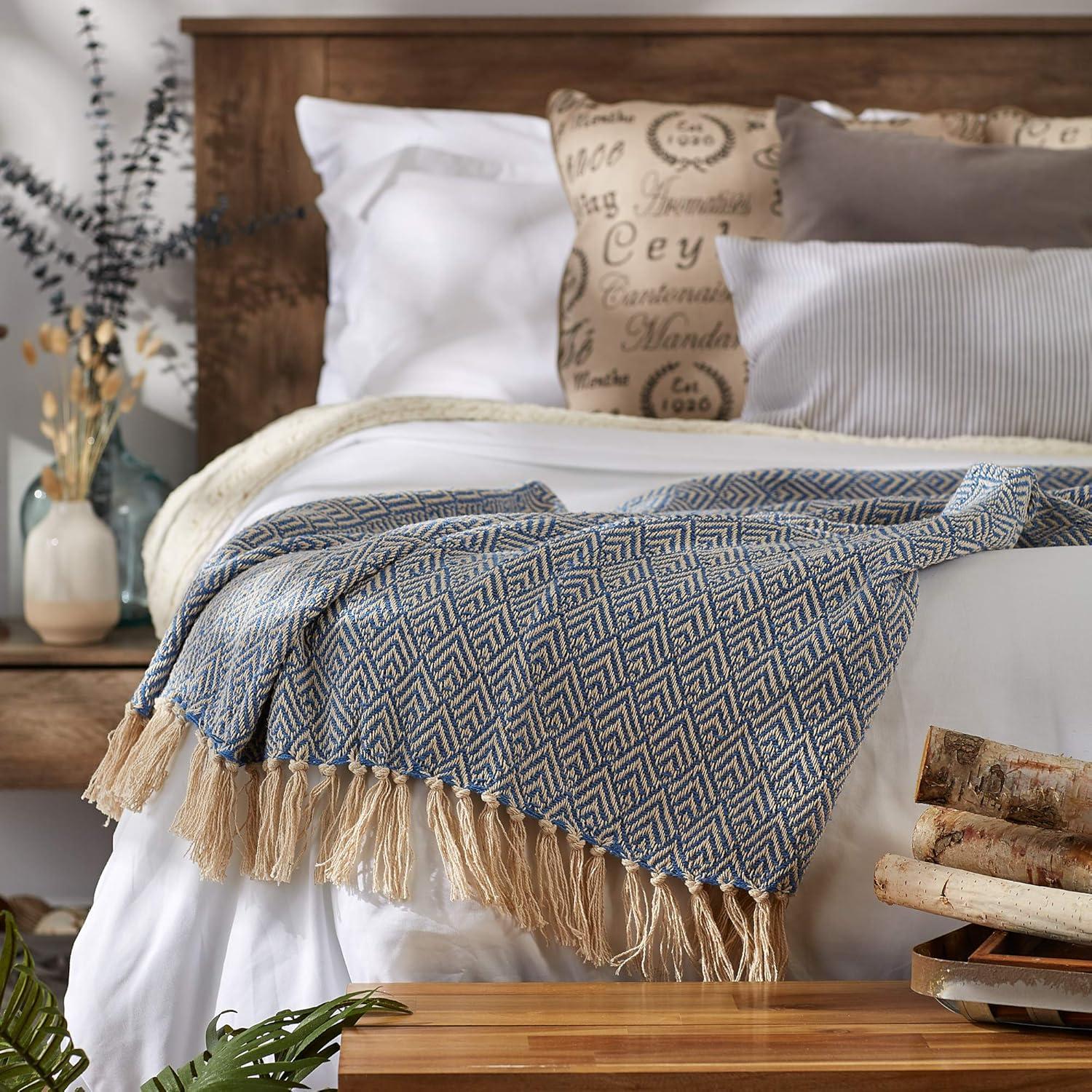 imageDII Diamond Throw Collection Cotton Woven 50x60 ArtichokeStonewash Blue