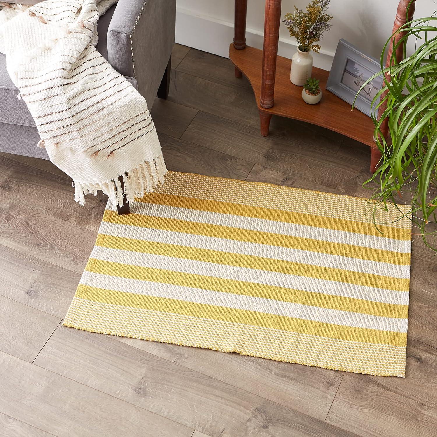 imageDII Woven Rag Rug Collection Recycled Yarn Cabana Stripe 2x3 NaturalHoney Gold
