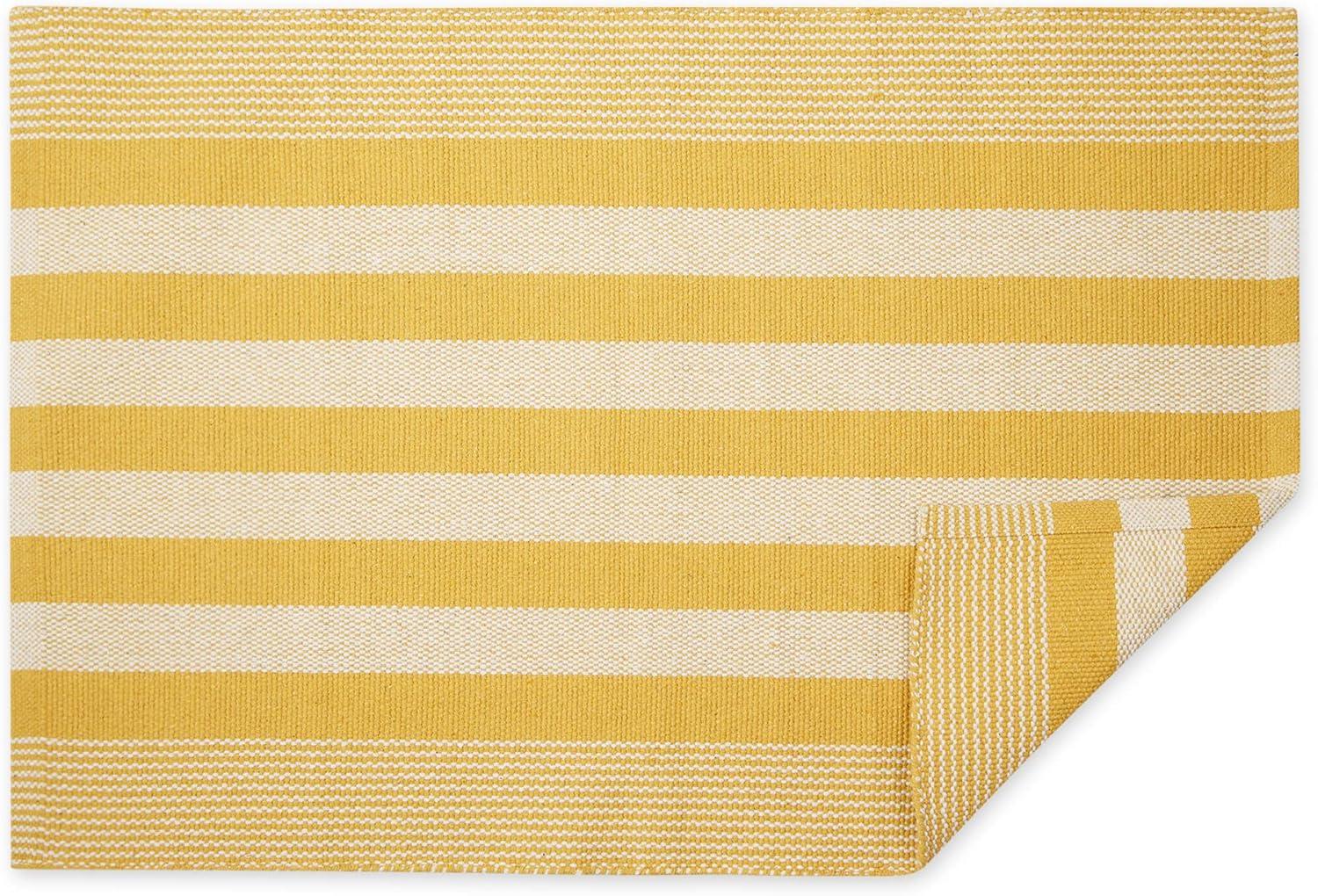 imageDII Woven Rag Rug Collection Recycled Yarn Cabana Stripe 2x3 NaturalHoney Gold