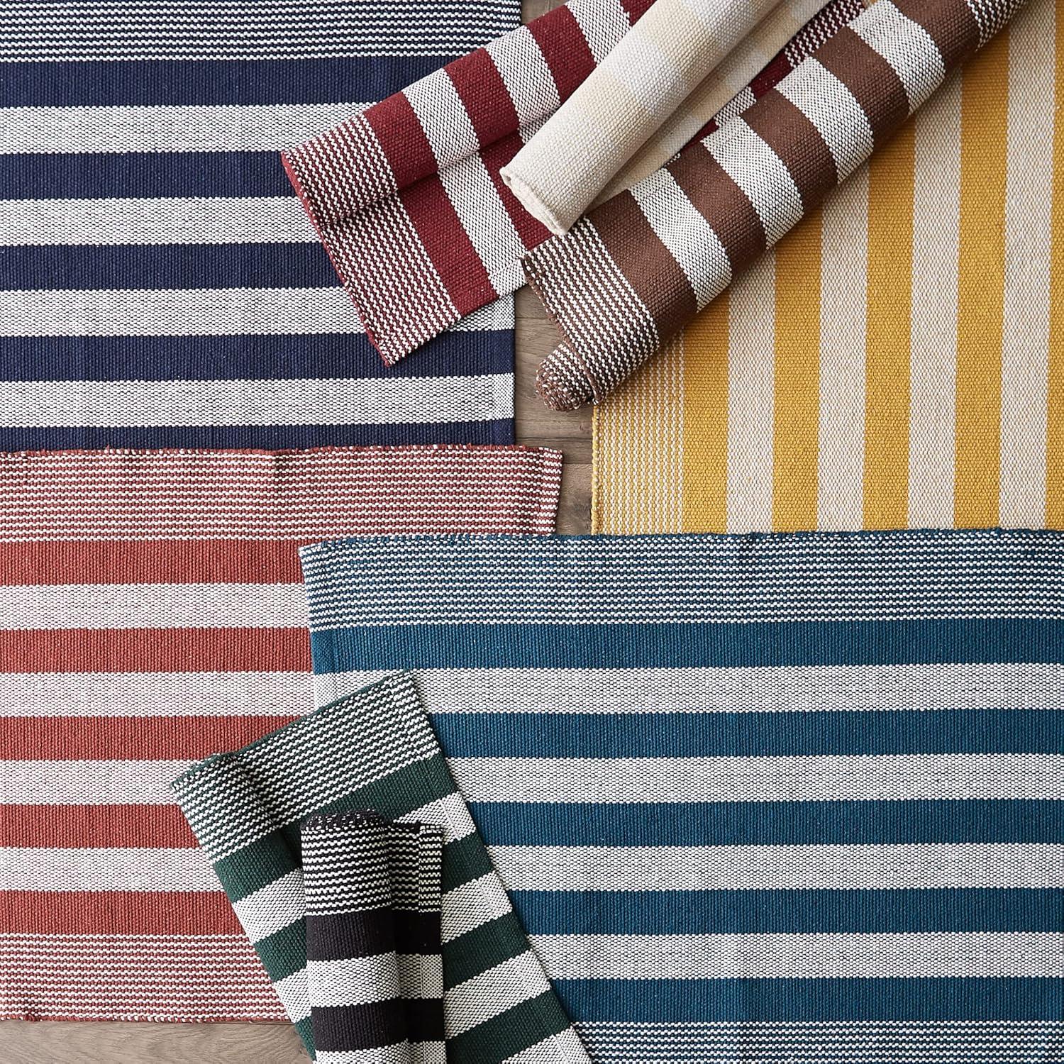 imageDII Woven Rag Rug Collection Recycled Yarn Cabana Stripe 2x3 NaturalHoney Gold