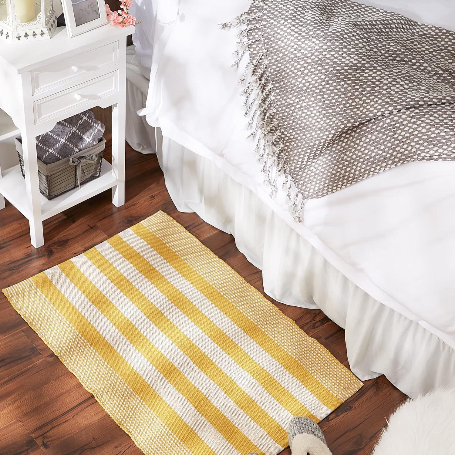 imageDII Woven Rag Rug Collection Recycled Yarn Cabana Stripe 2x3 NaturalHoney Gold