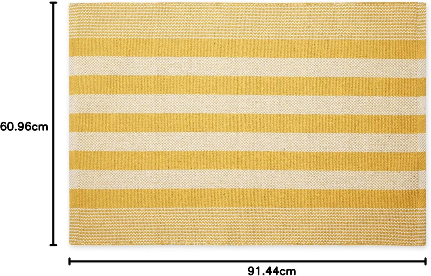 imageDII Woven Rag Rug Collection Recycled Yarn Cabana Stripe 2x3 NaturalHoney Gold