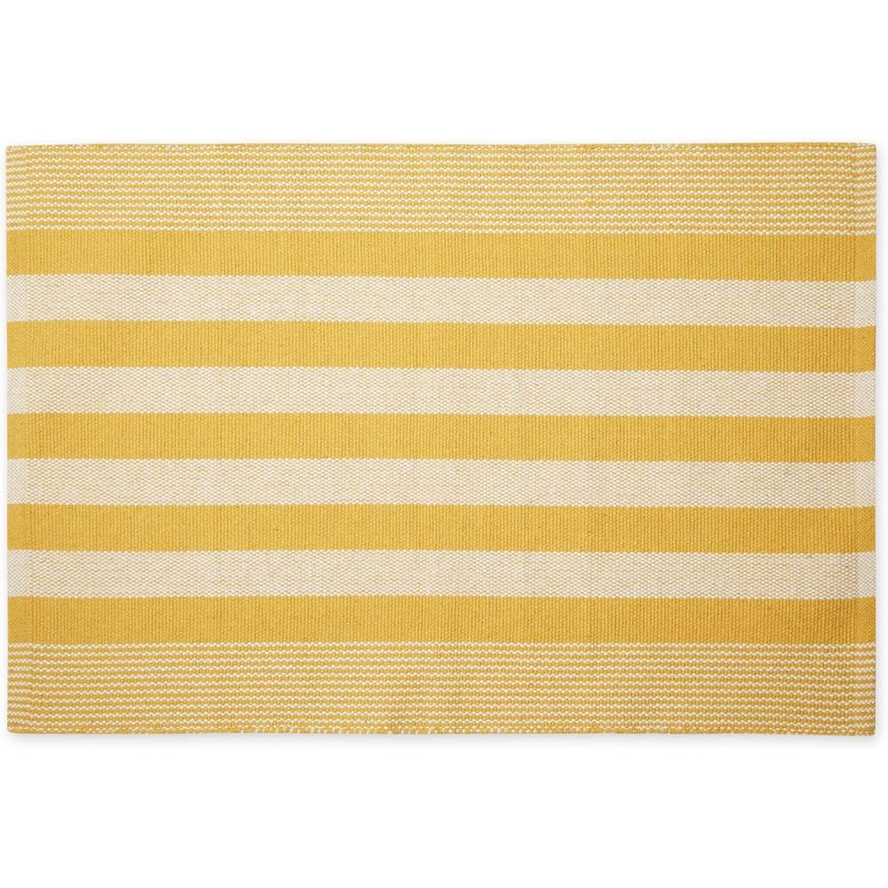 imageDII Woven Rag Rug Collection Recycled Yarn Cabana Stripe 2x3 NaturalHoney Gold