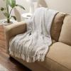 imageDII 100 Cotton Basket Weave Throw for IndoorOutdoor Use Camping Bbqs Beaches Everyday Blanket 50 x 60 Woven StripeBrown