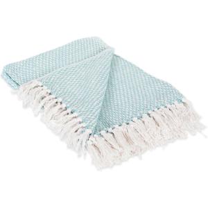 imageDII 100 Cotton Basket Weave Throw for IndoorOutdoor Use Camping Bbqs Beaches Everyday Blanket 50 x 60 Woven StripeAqua