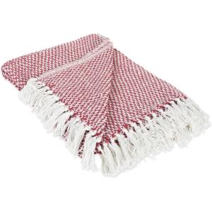 imageDII 100 Cotton Basket Weave Throw for IndoorOutdoor Use Camping Bbqs Beaches Everyday Blanket 50 x 60 Woven StripeBarn Red