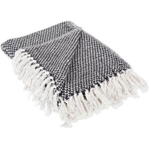 imageDII 100 Cotton Basket Weave Throw for IndoorOutdoor Use Camping Bbqs Beaches Everyday Blanket 50 x 60 Woven StripeBlack