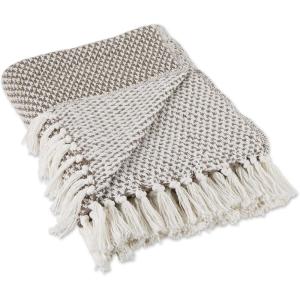 imageDII 100 Cotton Basket Weave Throw for IndoorOutdoor Use Camping Bbqs Beaches Everyday Blanket 50 x 60 Woven StripeBrown