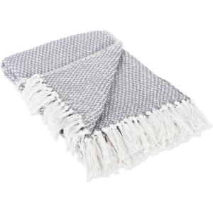imageDII 100 Cotton Basket Weave Throw for IndoorOutdoor Use Camping Bbqs Beaches Everyday Blanket 50 x 60 Woven StripeGray