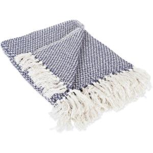 imageDII 100 Cotton Basket Weave Throw for IndoorOutdoor Use Camping Bbqs Beaches Everyday Blanket 50 x 60 Woven StripeNautical Blue