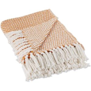 imageDII 100 Cotton Basket Weave Throw for IndoorOutdoor Use Camping Bbqs Beaches Everyday Blanket 50 x 60 Woven StripePumpkin Spice