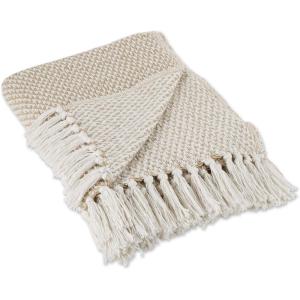 imageDII 100 Cotton Basket Weave Throw for IndoorOutdoor Use Camping Bbqs Beaches Everyday Blanket 50 x 60 Woven StripeStone
