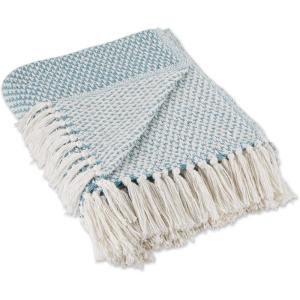 imageDII 100 Cotton Basket Weave Throw for IndoorOutdoor Use Camping Bbqs Beaches Everyday Blanket 50 x 60 Woven StripeStorm Blue