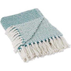 imageDII 100 Cotton Basket Weave Throw for IndoorOutdoor Use Camping Bbqs Beaches Everyday Blanket 50 x 60 Woven StripeTeal