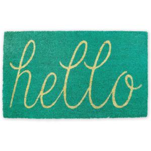 imageDII Hello Coir Fiber Doormat NonSlip Durable OutdoorIndoor Pet Friendly 18x30 AquaAqua