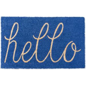 imageDII Hello Coir Fiber Doormat NonSlip Durable OutdoorIndoor Pet Friendly 18x30 AquaBlue