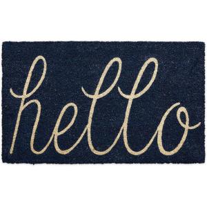 imageDII Hello Coir Fiber Doormat NonSlip Durable OutdoorIndoor Pet Friendly 18x30 AquaNavy
