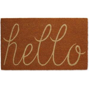 imageDII Hello Coir Fiber Doormat NonSlip Durable OutdoorIndoor Pet Friendly 18x30 AquaPumpkin Spice
