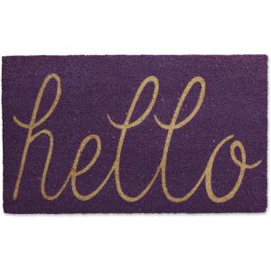 imageDII Hello Coir Fiber Doormat NonSlip Durable OutdoorIndoor Pet Friendly 18x30 AquaPurple