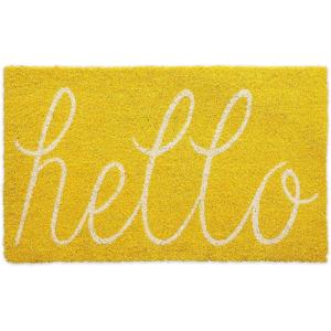 imageDII Hello Coir Fiber Doormat NonSlip Durable OutdoorIndoor Pet Friendly 18x30 AquaYellow