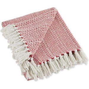 imageDII Herringbone Striped Collection Cotton Throw Blanket 50x60 AquaBarn Red