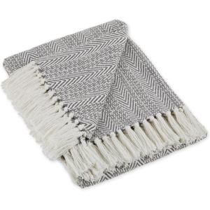 imageDII Herringbone Striped Collection Cotton Throw Blanket 50x60 AquaGray