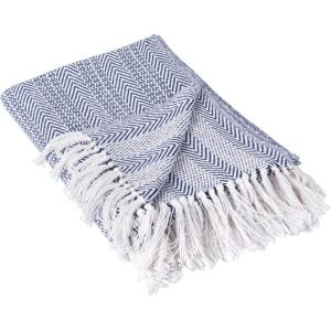 imageDII Herringbone Striped Collection Cotton Throw Blanket 50x60 AquaNautical Blue